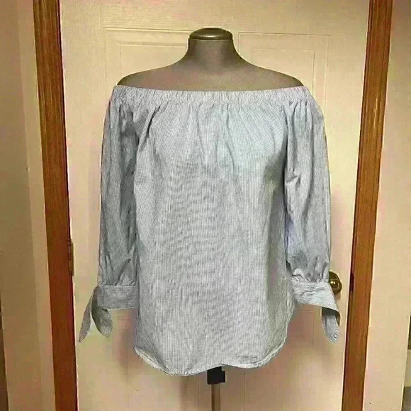 No  Comment Off Shoulder Top Coastal Minimalist Blue Large - Picture 1 of 6